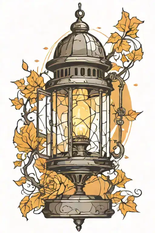 The lantern with a cracked glass reflecting a subtle smile with a light shining through  tattoo design idea