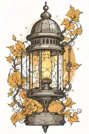 The lantern with a cracked glass reflecting a subtle smile with a light shining through  tattoo design idea