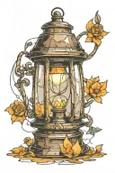 The lantern with a cracked glass reflecting a subtle smile with a light shining through  tattoo design idea