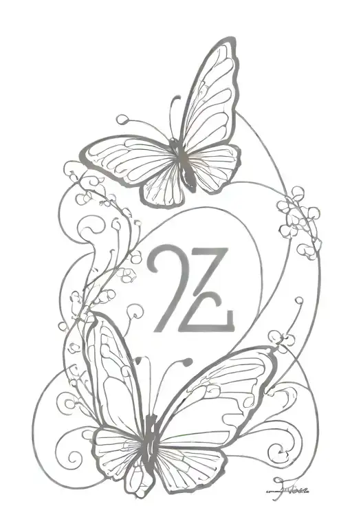 Butterfly with semicolon and 222 angel number tattoo design idea