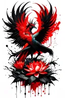 phoenix rising with lotus flowers wrapping tail tattoo design idea