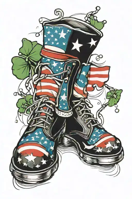American flag and clown shoes and shamrock tattoo design idea