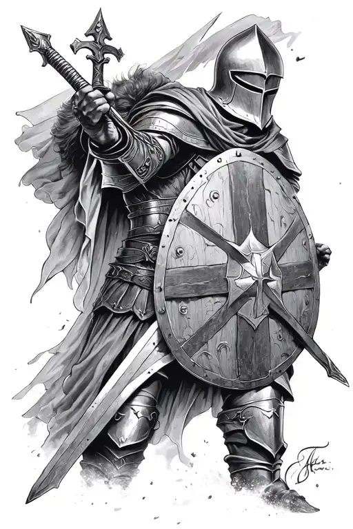 knights templar knight holding sword and shield tattoo design idea