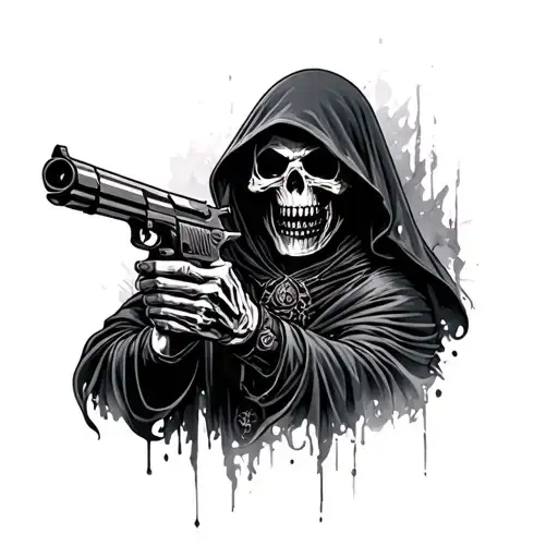 Grim Reaper With Gun tattoo design idea