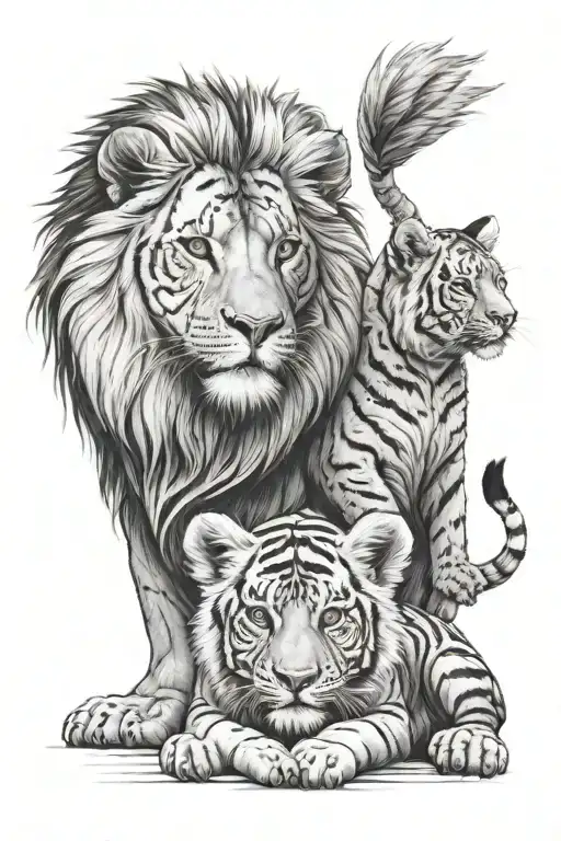 lion cub tiger bear monkey tattoo design idea