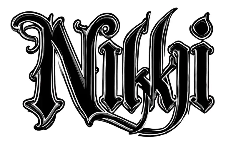 Nikki name outline tattoo not filled in all big letters old school english tattoo design idea