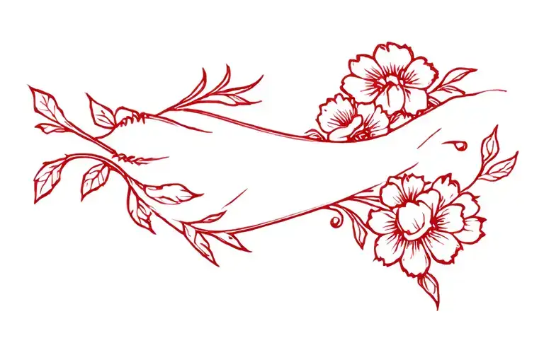 a red tramp stamp with gothic floral vibes tattoo design idea