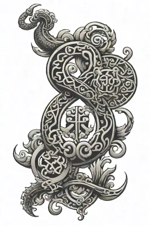 Design a tattoo incorporating the infinity symbol with traditional Chinese and Scottish symbols tattoo design idea