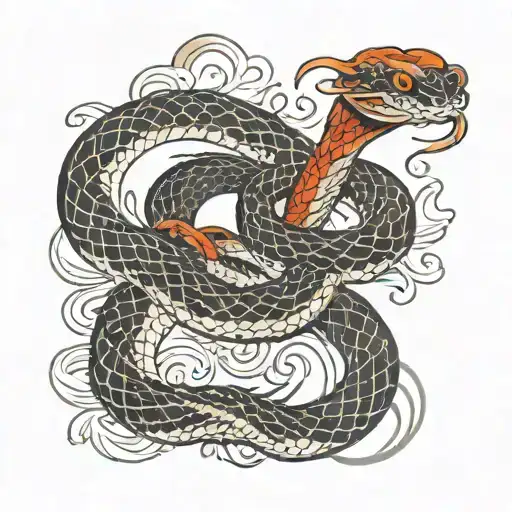 snake in traditional japanese ink style tattoo design idea