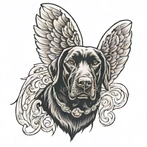 black lab dog with angel wings spread wide tattoo design idea