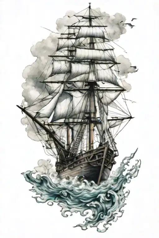 Sailing ship with underwater scene underneath tattoo design idea