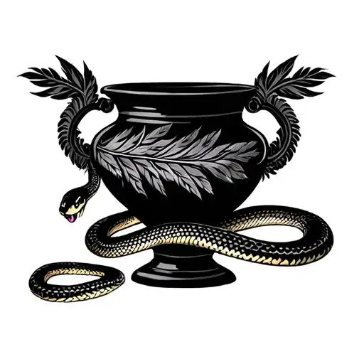 South America vase and feathered mitic snake tattoo design idea