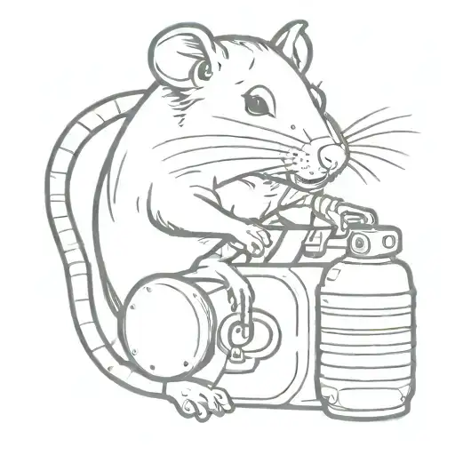 rat with grenade pin in its mouth while sitting on a f1 grenade  tattoo design idea
