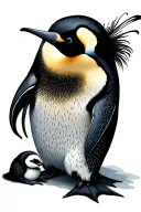 tribal emperor penguin looking at baby penguin tattoo design idea