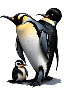 tribal emperor penguin looking at baby penguin tattoo design idea