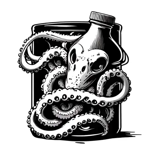 tentacle wrapping around bottle tattoo design idea