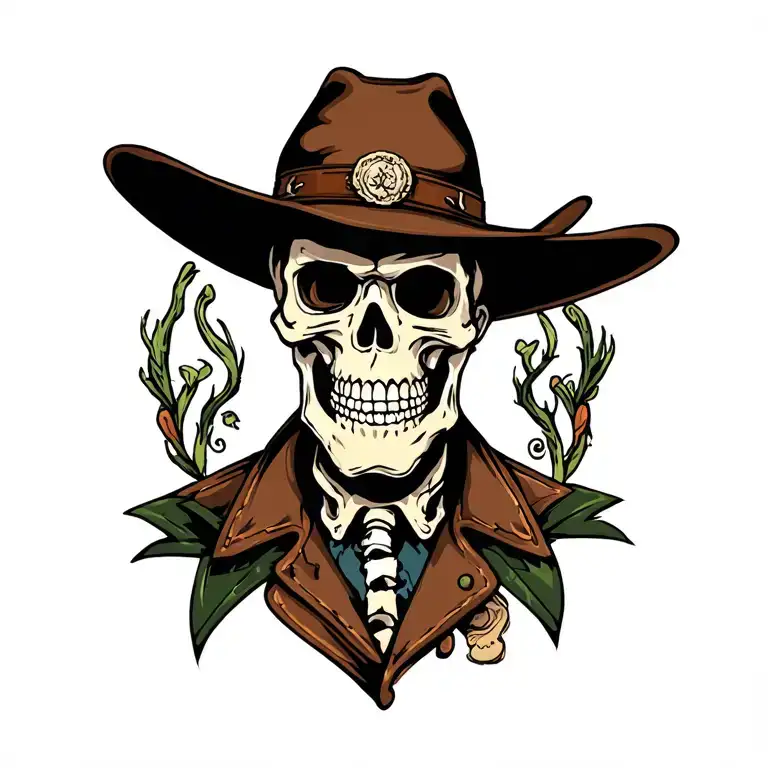 neo traditional skeleton cowboy tattoo design idea