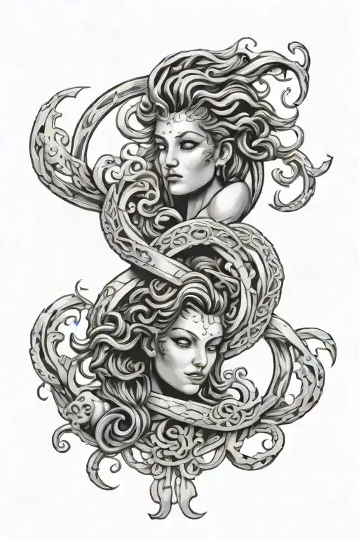 Gemini and cancer zodiac sign intertwined tattoo design idea