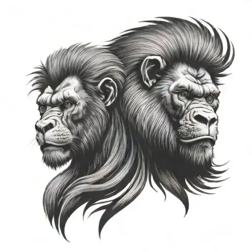 a mixed lion and gorilla face tattoo design idea