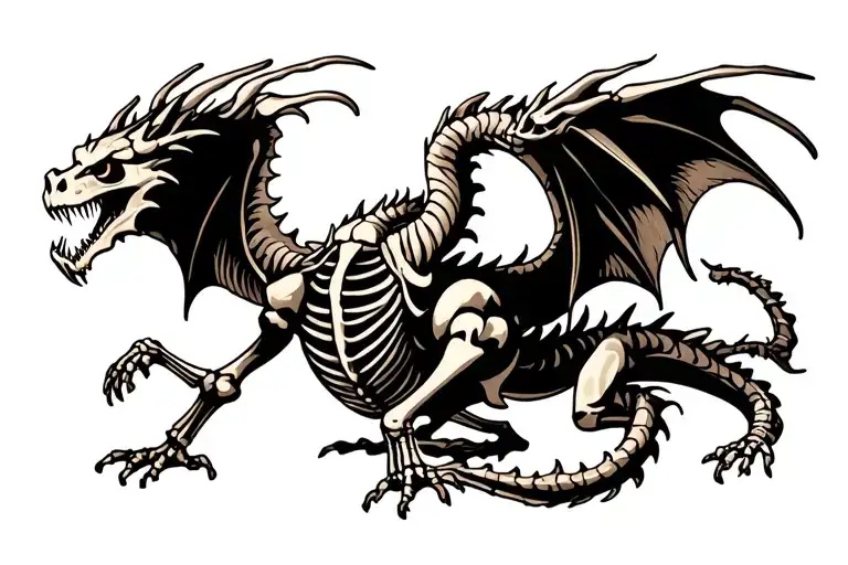 a skeleton dragon spreading its wings spread wide tattoo design idea