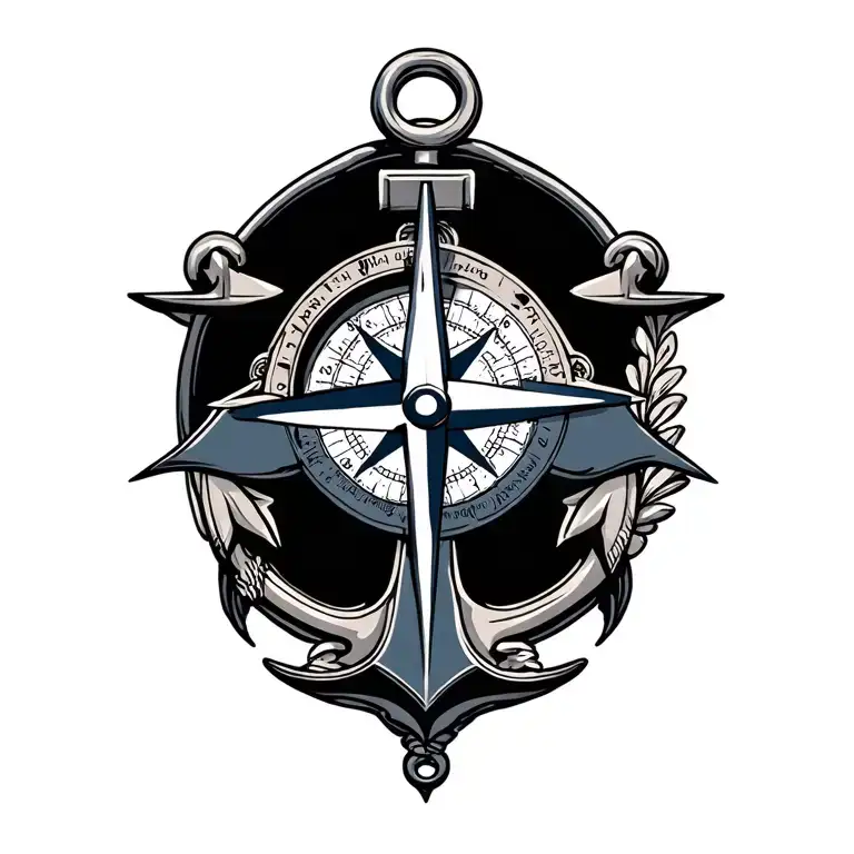 compass with navy anchor  tattoo design idea