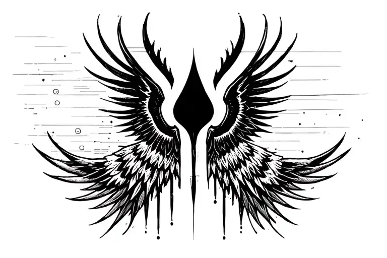 cyber sigilism style wings tattoo design idea