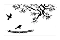 oak tree with bamboo raft floating and magpie bird tattoo design idea