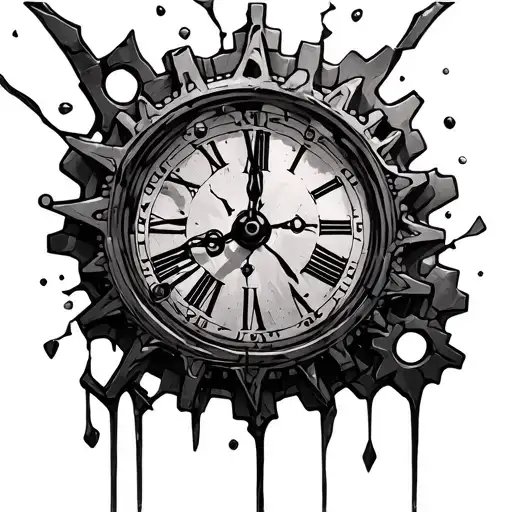 shattered clock gears tattoo design idea