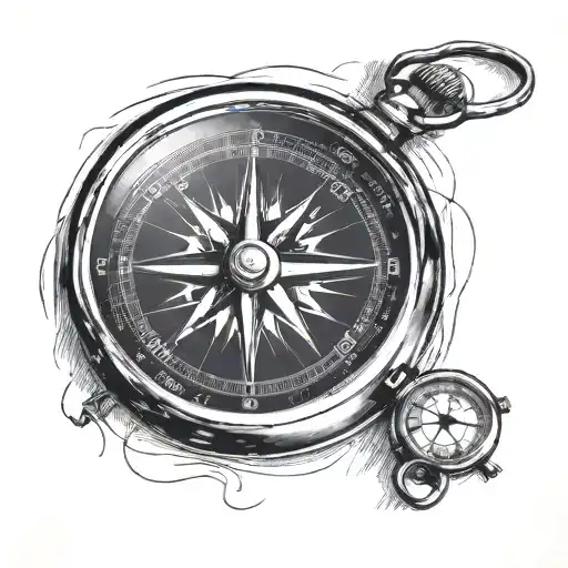Create a black and white tattoo image in which an old fashioned folding compass contains the following image: A tattoo design idea