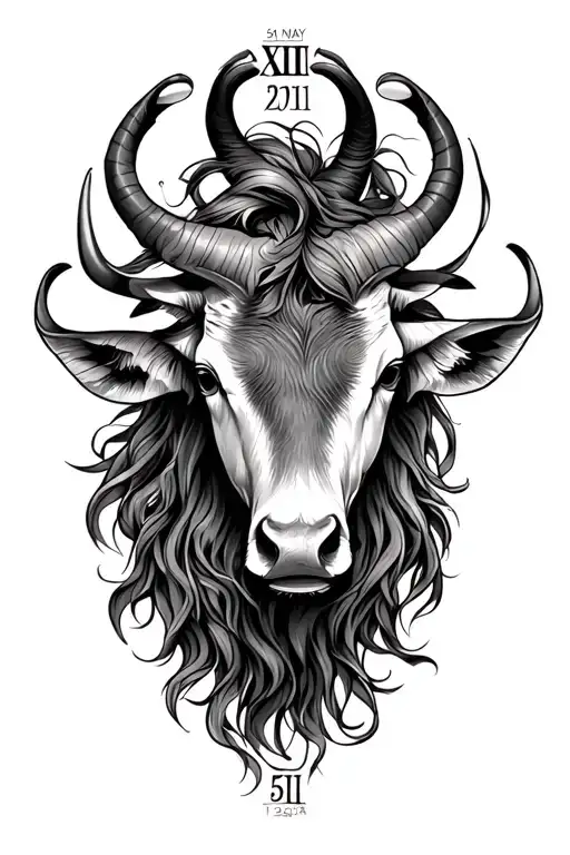 taurus element with birthdate 05 may 1991 in roman numerals tattoo design idea