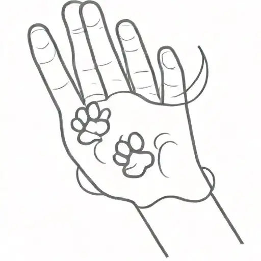 Tattoo with a hand with a small dog paw and a second larger paw with a wire connecting it all tattoo design idea