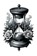old school design. SandTimer and roses with smoke rising tattoo design idea
