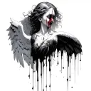 angel crying blood tears flowing from its eyes wings spread tattoo design idea