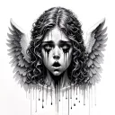 angel crying blood tears flowing from its eyes wings spread tattoo design idea