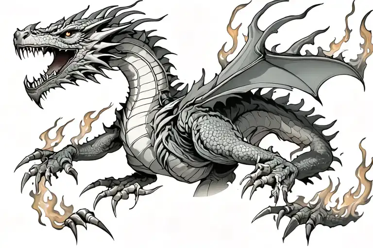 cyber dragon with flaming claws tattoo design idea