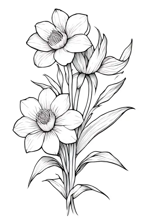 Daffodil,Marigold,Water lily, Morning Glory, Jonquil, Iris intertwined  tattoo design idea