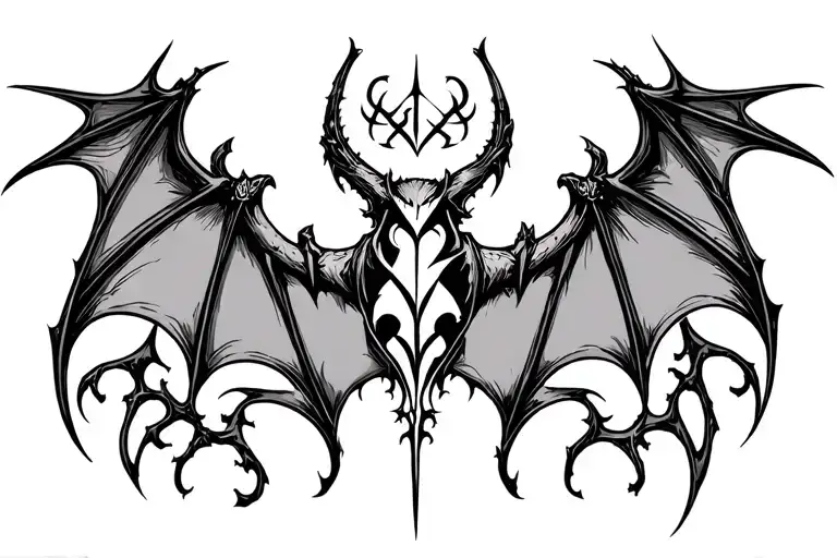 gothic neo sigil tattoo bat symbolism symmetrical entire design symbolism tattoo design idea