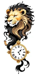 lion and clock tattoo design idea