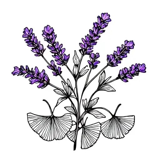 lavender sprigs with gingko leaves on bottom tattoo design idea