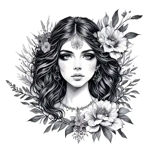 women and earthy vintage ethereal tattoo design idea