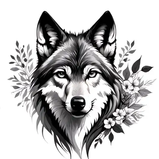 Feminine Wolf tattoo design idea
