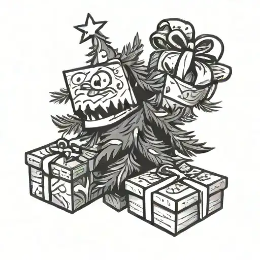 poorly taped up Christmas tree box cartoon  tattoo design idea