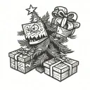 poorly taped up Christmas tree box cartoon  tattoo design idea