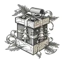 poorly taped up Christmas tree box cartoon  tattoo design idea