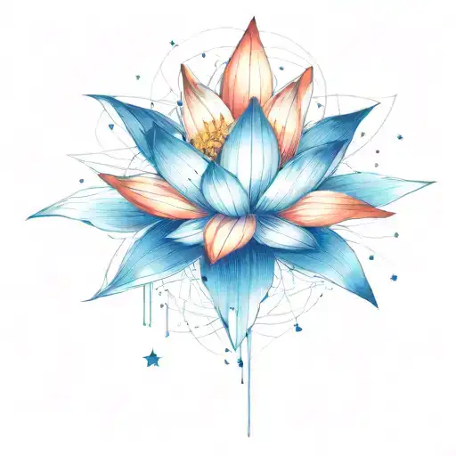 orbiting stars intertwined with lotus flower tattoo design idea