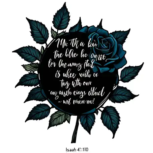 roses with bible verse Isaiah 41:10 written tattoo design idea