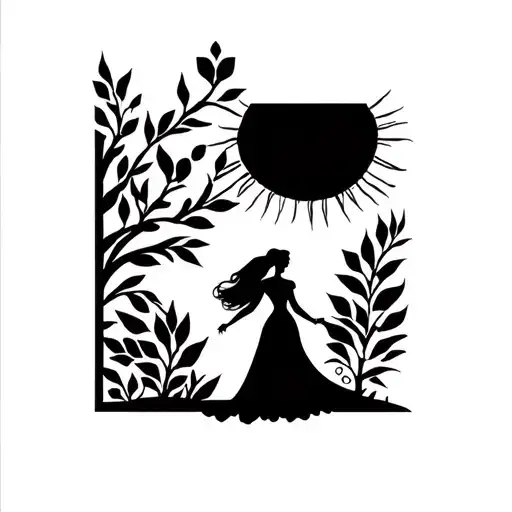 love of Andalusia : flamenco dancer silhouette, an abstract sun, an olie branch, and a hint of Moorish architecture tattoo design idea