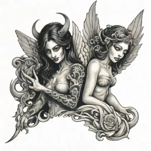 girl angel and demon tattoo design idea