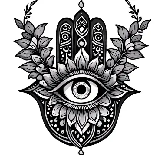 feminine hamsa hand with evil eye symbol integrated tattoo design idea