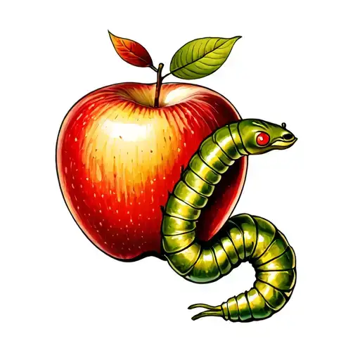 apple in a worm tattoo design idea